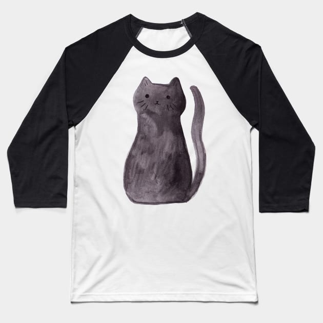 Watercolor Black Cat Baseball T-Shirt by saradaboru